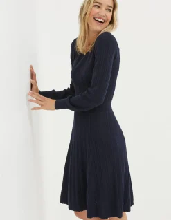 FatFace Saffron Knitted Skater Dress Navy Outlet