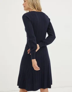 FatFace Saffron Knitted Skater Dress Navy Outlet