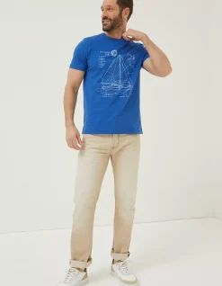FatFace Sail Boat Sketch T-Shirt Cobalt Blue Hot