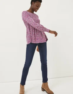 FatFace Sara Animal Texture Top Fushia New