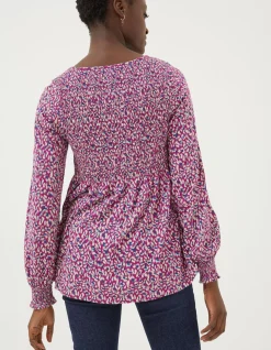 FatFace Sara Animal Texture Top Fushia New