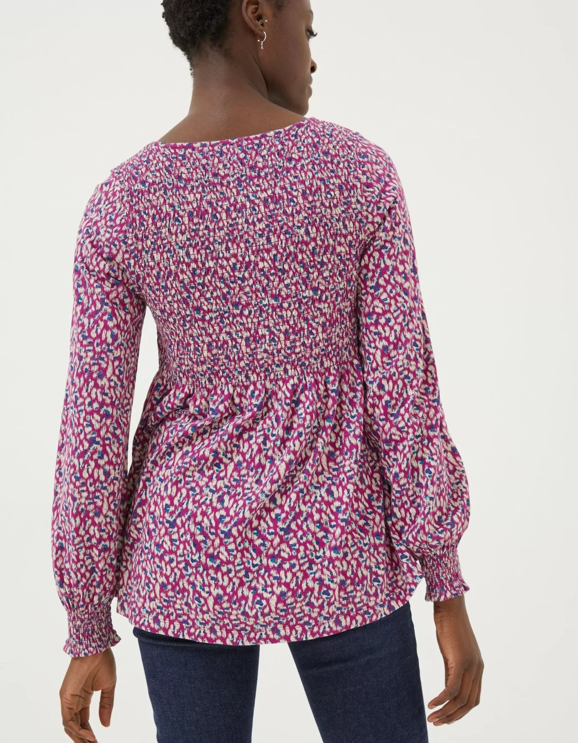 FatFace Sara Animal Texture Top Fushia New