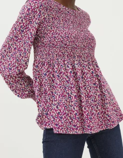 FatFace Sara Animal Texture Top Fushia New