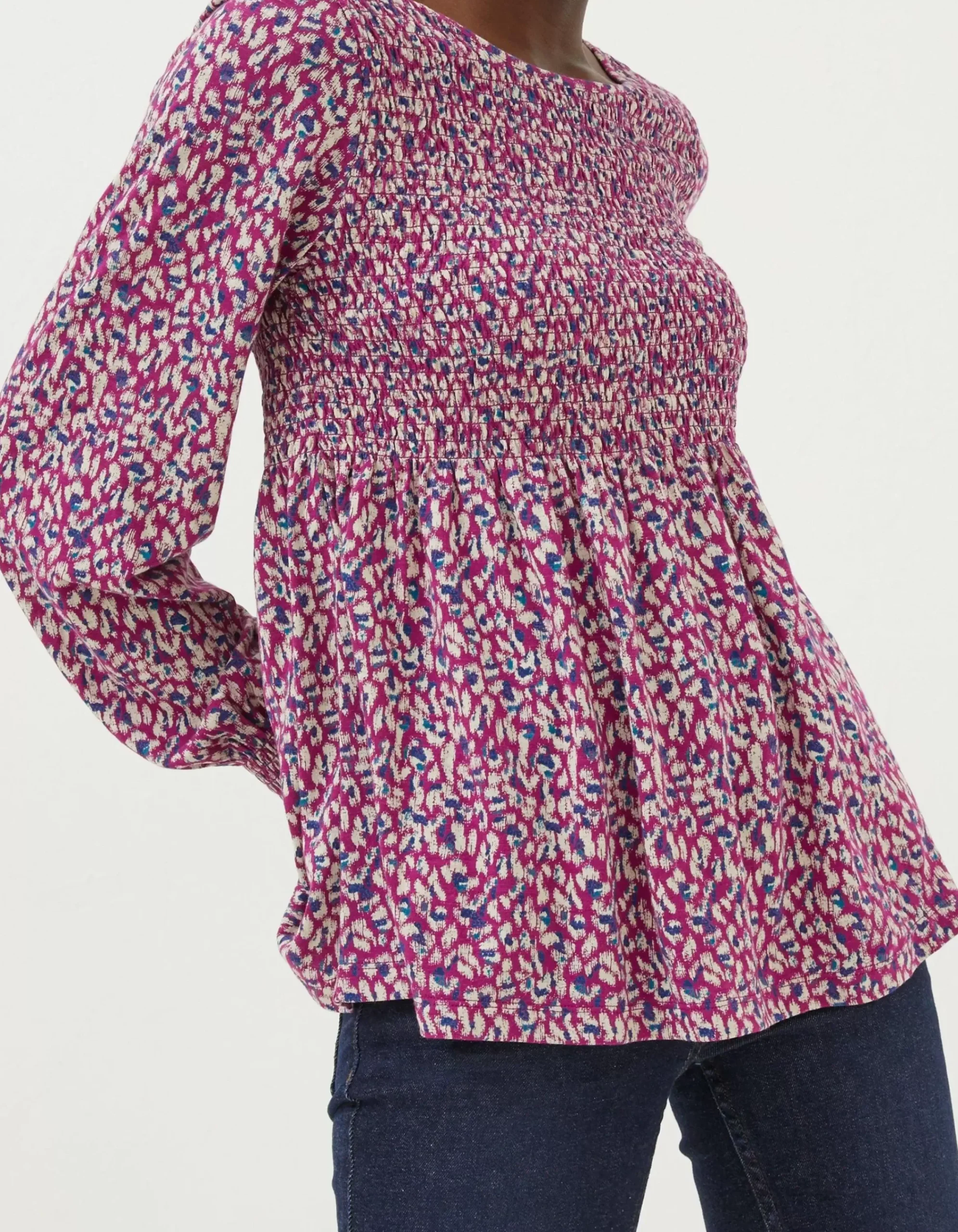 FatFace Sara Animal Texture Top Fushia New