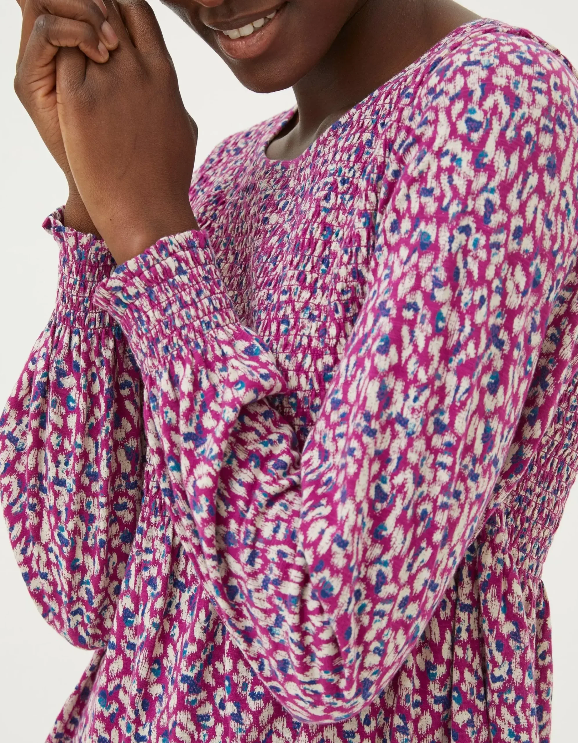 FatFace Sara Animal Texture Top Fushia New