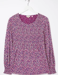 FatFace Sara Animal Texture Top Fushia New