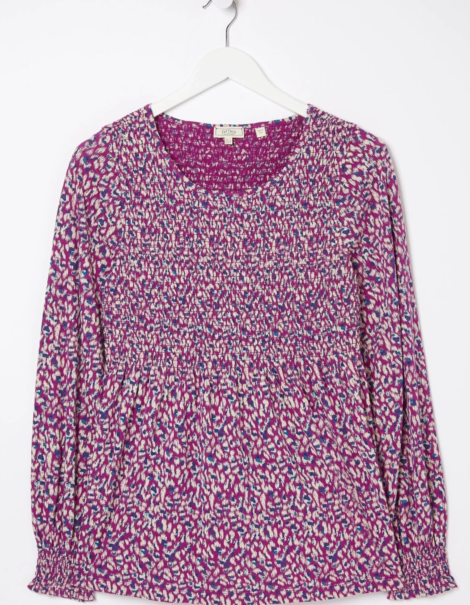 FatFace Sara Animal Texture Top Fushia New