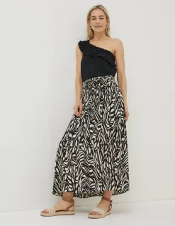 FatFace Sasha Paintstroke Midi Skirt Black New