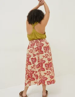 FatFace Sasha Vine Floral Midi Skirt Cream New