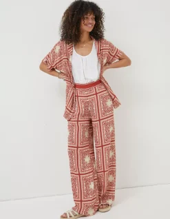 FatFace Scarf Print Palazzo Trousers Ivory Best