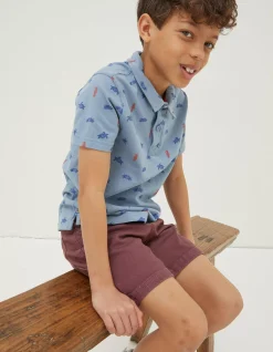 FatFace Sea Creatures Printed Polo Top Light Blue