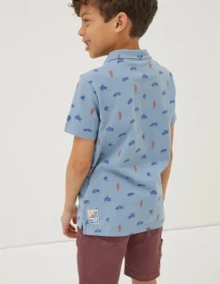 FatFace Sea Creatures Printed Polo Top Light Blue