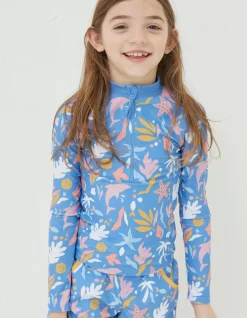 FatFace Sea Scape Rash Vest Bright Blue Sale