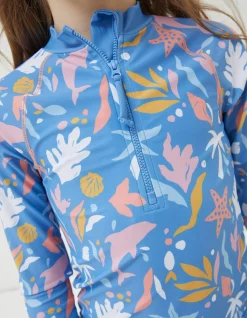 FatFace Sea Scape Rash Vest Bright Blue Sale