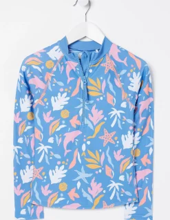 FatFace Sea Scape Rash Vest Bright Blue Sale