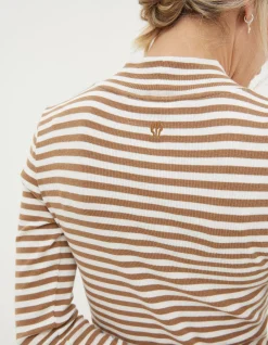 FatFace Selina Stripe Roll Neck Top Tan Discount