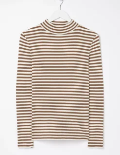 FatFace Selina Stripe Roll Neck Top Tan Discount