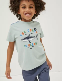FatFace Shark Coast Jersey T Shirt Sage Green Clearance