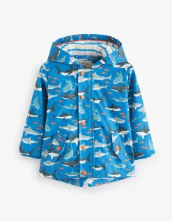 FatFace Shark Print Raincoat Blue Outlet