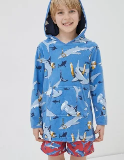 FatFace Shark Towelling Poncho Light Blue Sale