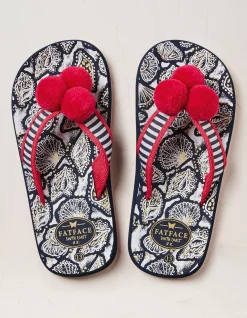 FatFace Shell Print Flip Flops Navy Clearance