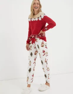 FatFace Shelter Stevie Sheep Cora Pyjama Bottoms Ivory Discount