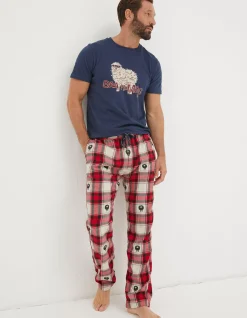 FatFace Shelter Stevie Sheep Jacquard Pyjama Bottoms Red