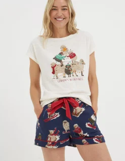 FatFace Shelter Stevie Sheep Pyjama Shorts Navy Online
