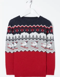 FatFace Shelter Stevie Sheep Ski Jumper Cherry Red Outlet