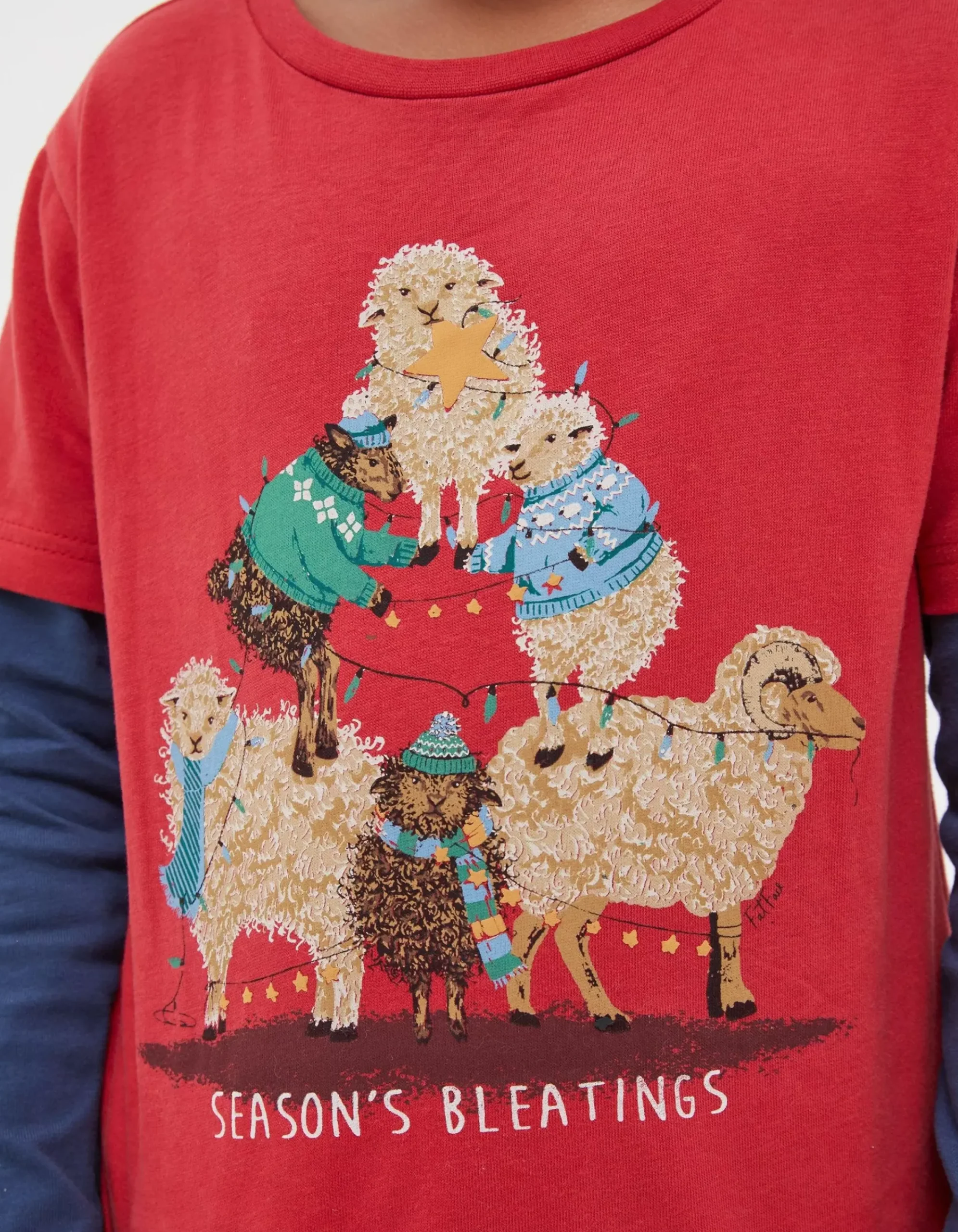 FatFace Shelter Stevie Sheep T-Shirt Cherry Red Sale