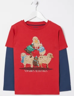 FatFace Shelter Stevie Sheep T-Shirt Cherry Red Sale