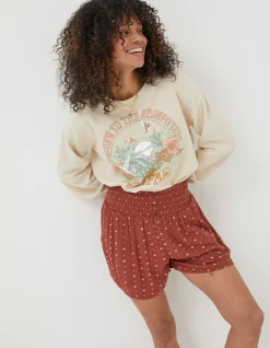 FatFace Shirred Clip Geo Shorts Rust Red New