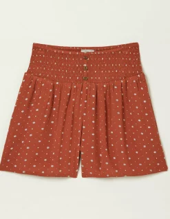 FatFace Shirred Clip Geo Shorts Rust Red New