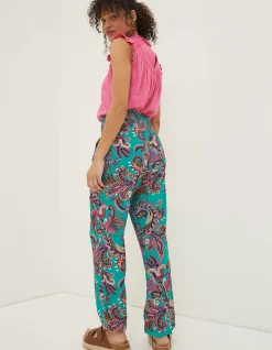 FatFace Shirred Festival Trousers Teal Green New
