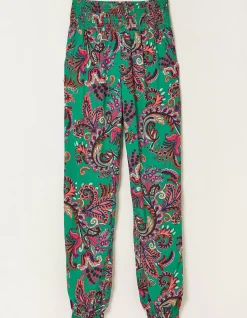 FatFace Shirred Festival Trousers Teal Green New