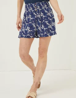 FatFace Shirred Geo Batik Shorts Navy Discount