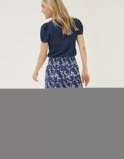 FatFace Shirred Geo Batik Shorts Navy Discount