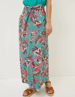 FatFace Shona Festival Jersey Maxi Skirt Teal Green Clearance