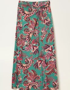 FatFace Shona Festival Jersey Maxi Skirt Teal Green Clearance