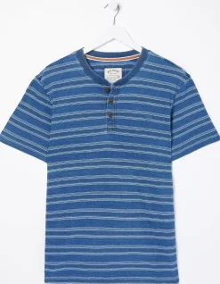 FatFace Short Sleeve Indigo Texture Henley Blue Hot