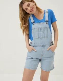 FatFace Shortie Dungarees Bleach Wash New
