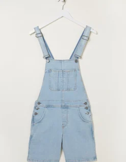 FatFace Shortie Dungarees Bleach Wash New