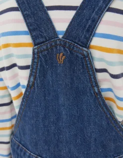 FatFace Shortie Dungarees Vintage Blue