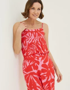 FatFace Sian Ikat Leaves Cami Top Bright Red Sale