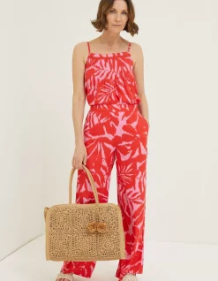 FatFace Sian Ikat Leaves Cami Top Bright Red Sale
