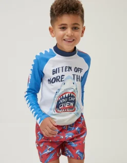 FatFace Sidney The Shark Rash Vest Natural White Sale