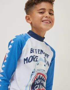 FatFace Sidney The Shark Rash Vest Natural White Sale