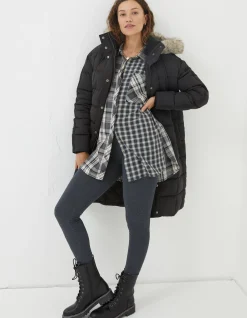 FatFace Sienna Quilted Mid Length Coat Black Hot