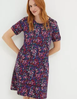 FatFace Simone Abstract Jersey Dress Purple Discount
