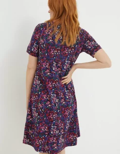 FatFace Simone Abstract Jersey Dress Purple Discount
